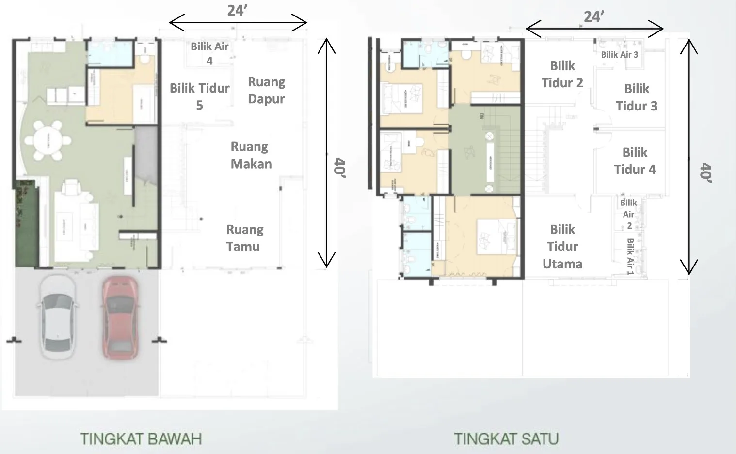 Taman Bistari Jaya two-storey terrace ground-floor and first-floor plan, Nibong Tebal, Penang