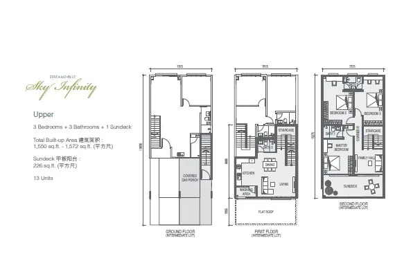 Taman Casa Utopia Sky Infinity townhouse upper unit, ground, first and second floor plans, Sungai Dua, Butterworth, Penang