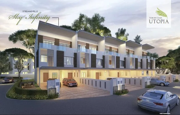 Taman Casa Utopia Sky Infinity three-storey townhouses with car porches, artist's impression, Sungai Dua, Butterworth, Penang
