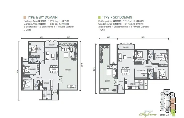 Taman Casa Utopia Type E and Type F Sky Domain floor plans with private gardens, Sungai Dua, Butterworth, Penang