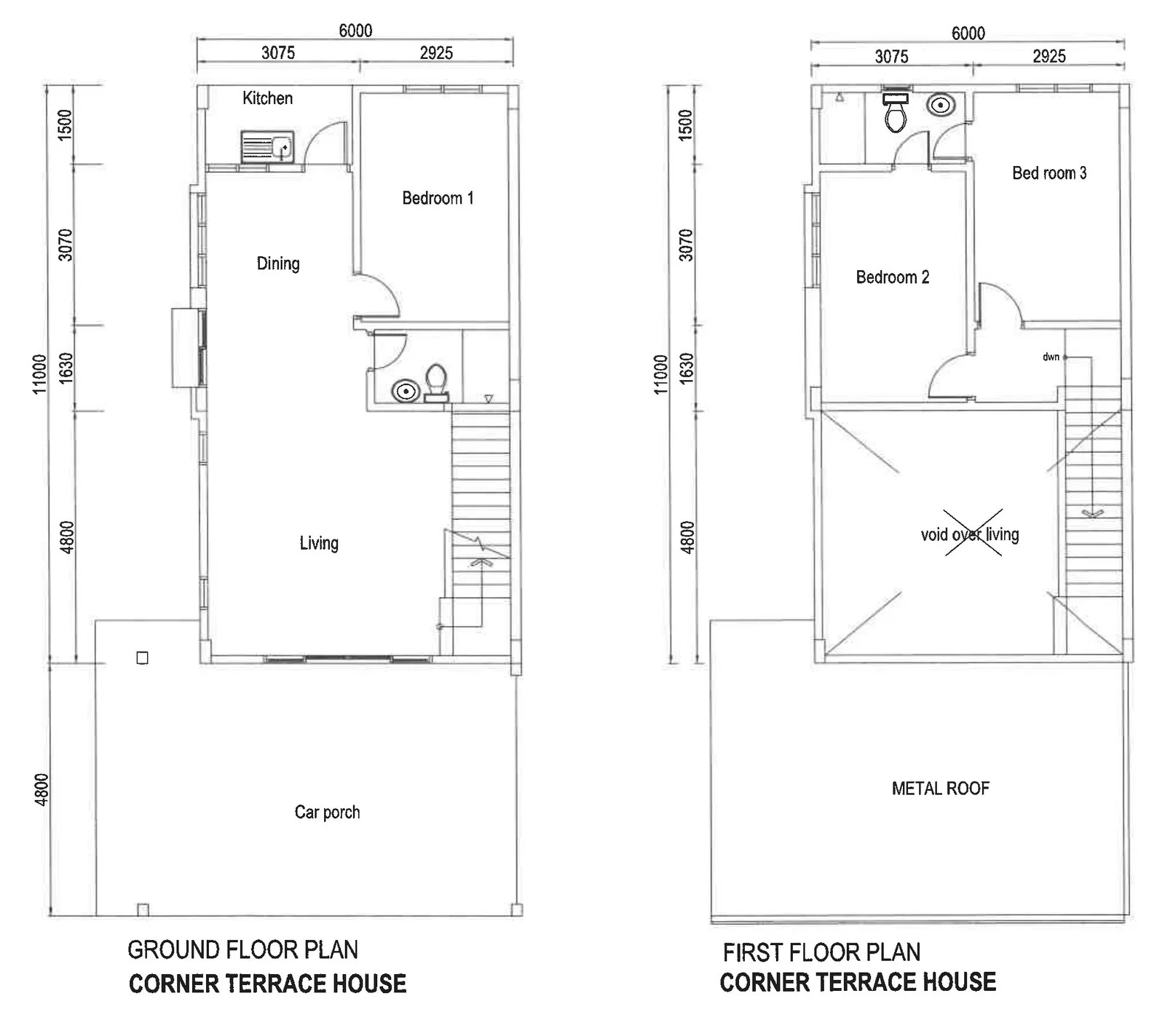 Taman Flamingo Phase 4 corner terrace house floor plan, ground and first floor at Taman Flamingo, Menggatal, Kota Kinabalu, Sabah