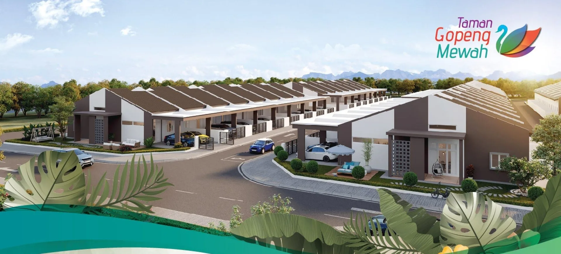 Artist's impression of the single-storey terrace rows and estate road at Taman Gopeng Mewah, Gopeng, Perak
