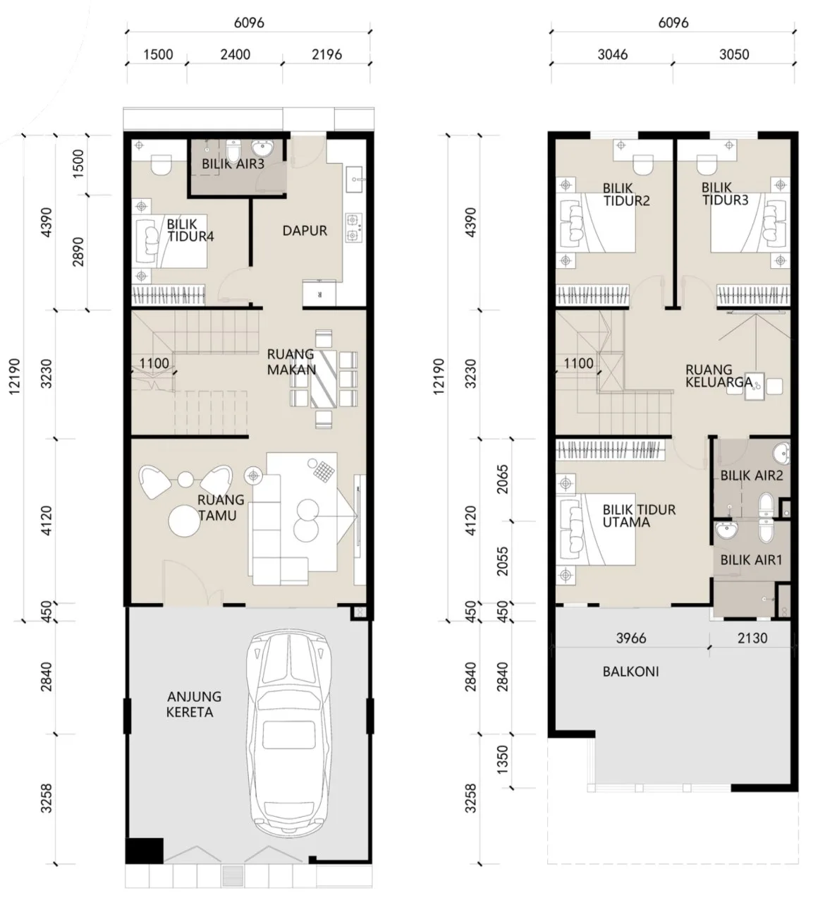 Taman Harmoni Indah 2-storey terrace ground-floor and first-floor plans, Nibong Tebal, Penang