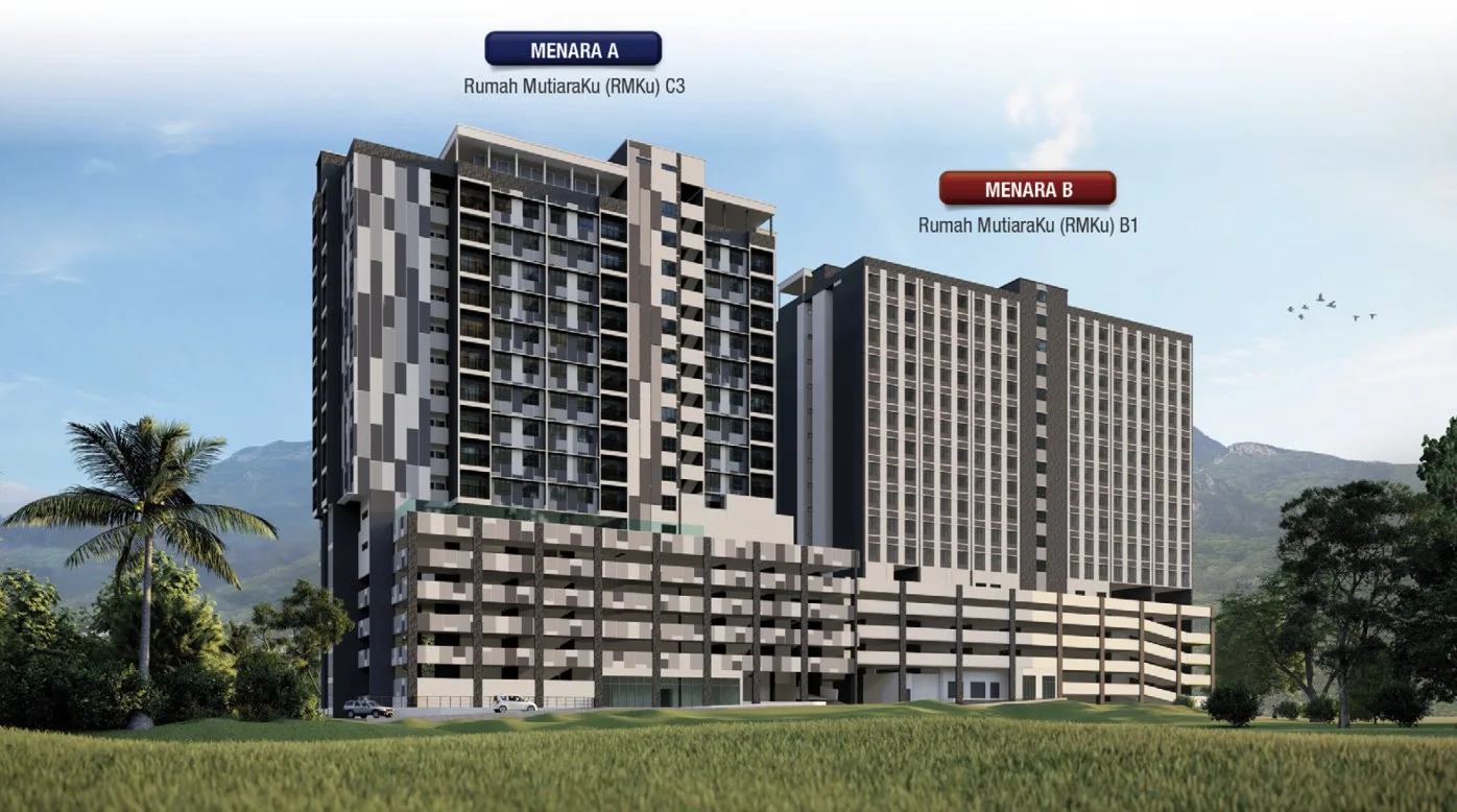 Taman Harmoni Vista artist's impression of Tower A and Tower B above the podium, Teluk Kumbar, Penang