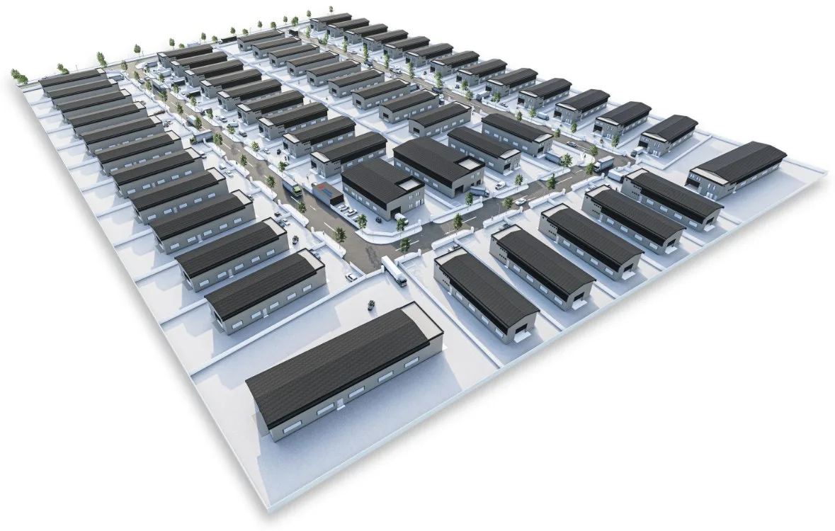 Valdor @ Taman IKS Nafiri aerial artist's impression of the 53 detached factory units and estate roads, Sungai Bakap, Penang