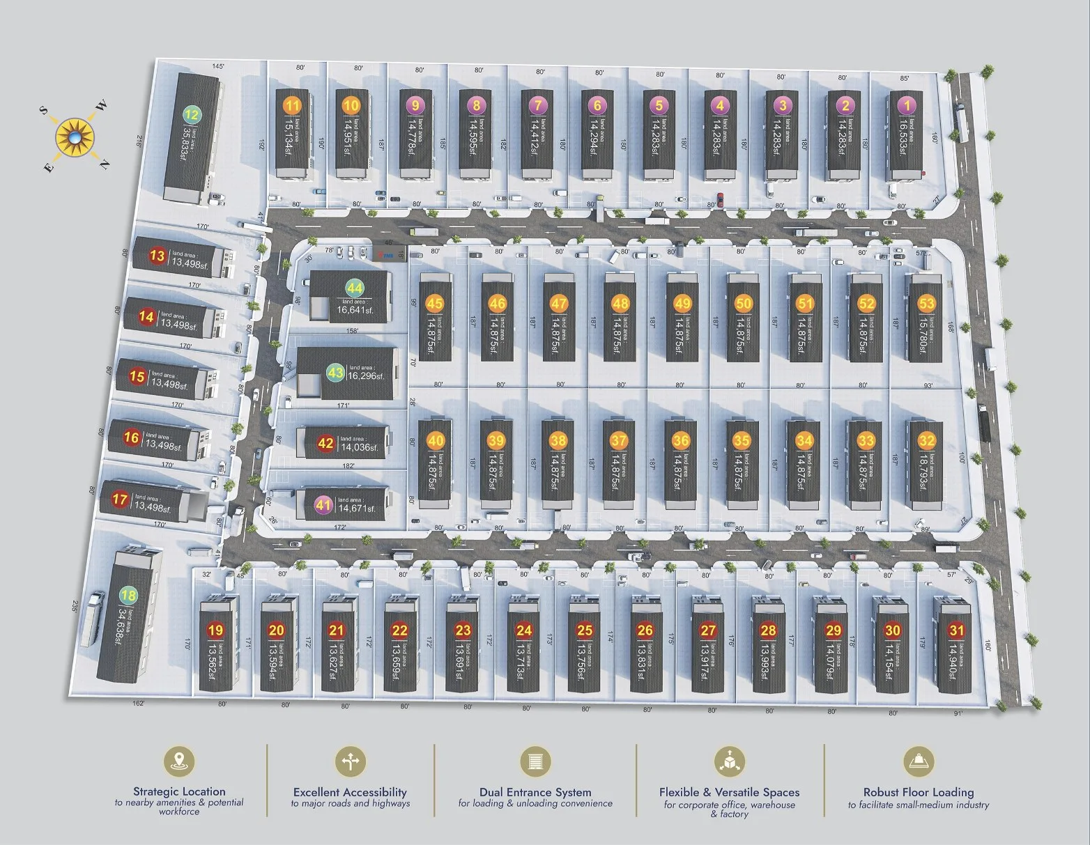 Valdor @ Taman IKS Nafiri site plan with plots numbered 1 to 53 and the land area of each plot, Sungai Bakap, Penang