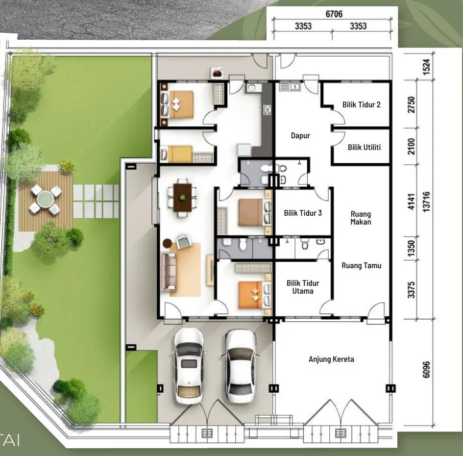 Floor plan of a Phase 4B single-storey terrace corner house at Taman Impiana, Bidor, Perak, from the developer's advertisement filed with the housing ministry