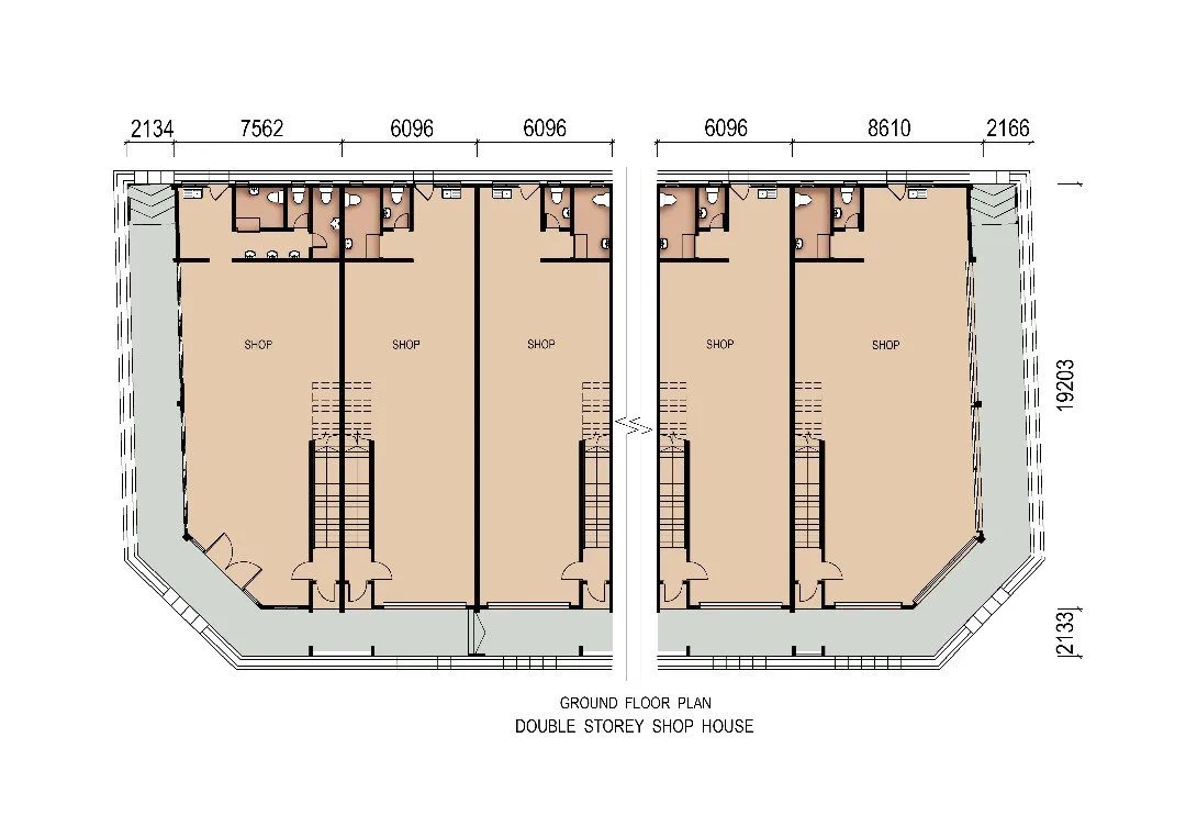 Ground floor plan of the Phase 5A double-storey shophouses at Taman Impiana, Bidor, Perak