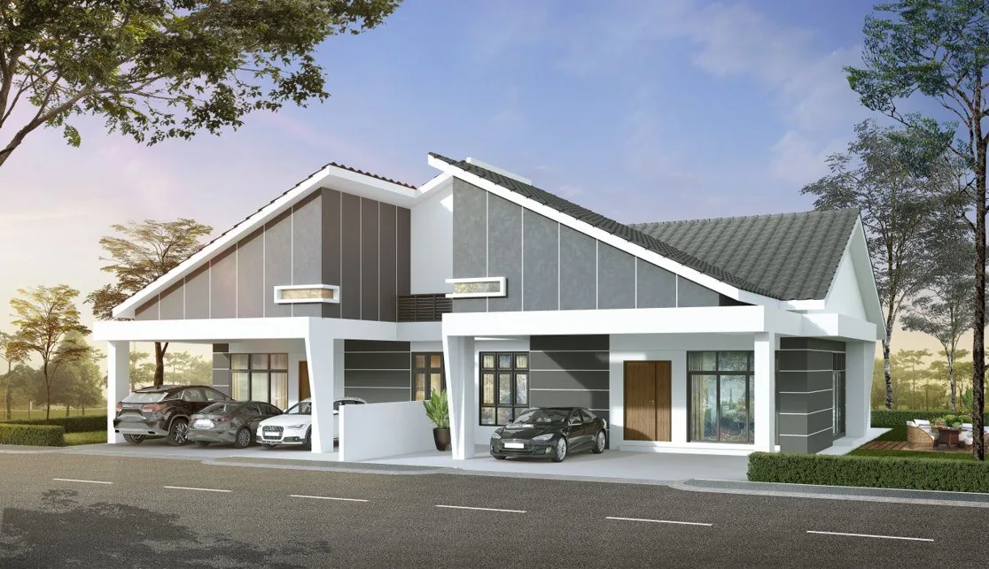 Artist's impression of a Phase 7A single-storey semi-detached house at Taman Impiana, Bidor, Perak