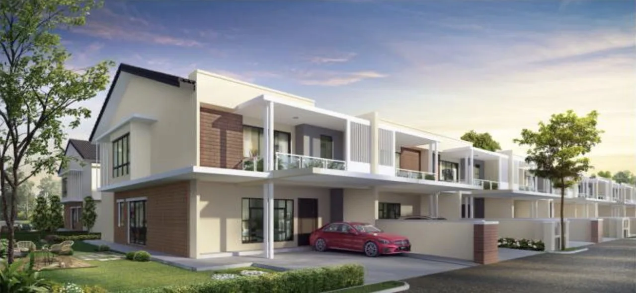 Taman Jasa Intan Garden Superlink artist's impression of a corner house and the row behind it, Bukit Mertajam, Penang