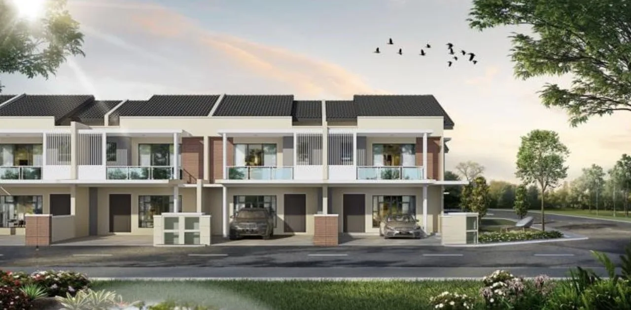 Taman Jasa Intan Garden Superlink artist's impression of the two-storey terrace houses from the street, Bukit Mertajam, Penang