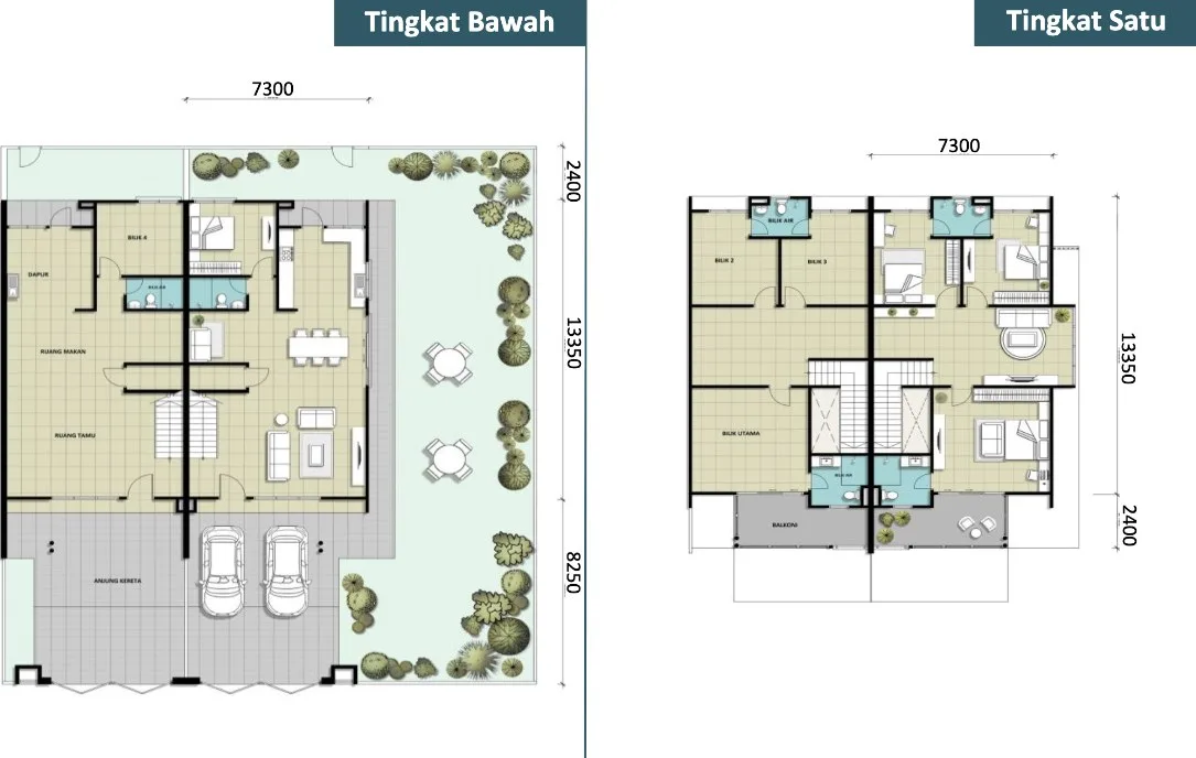 Taman Jasa Intan Garden Superlink Phase 1 Type C floor plan — ground and first floors, about 2,119 sq ft, four bedrooms, Bukit Mertajam, Penang