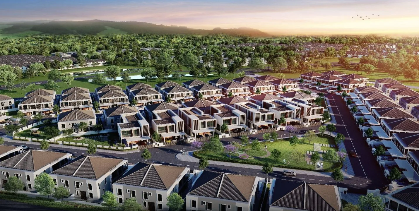 Garden Villas Phase 3 (Taman Jasa Ria Fasa 4) aerial artist's impression of the semi-detached streets and central green, Bukit Mertajam, Penang