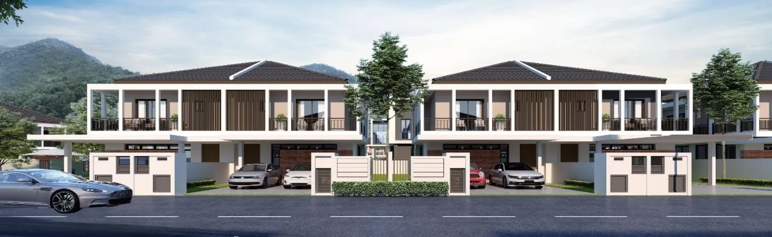 Garden Villas Phase 3 two-storey semi-detached houses, street-front artist's impression, Bukit Mertajam, Penang