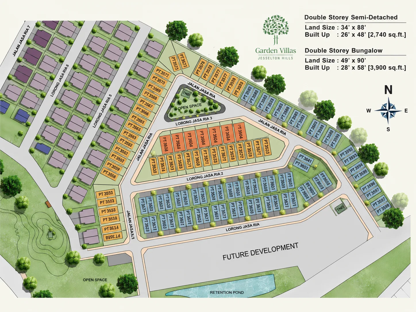 Garden Villas, Jesselton Hills site plan published by the developer — the completed Phase 3 lots are drawn in blue, Bukit Mertajam, Penang