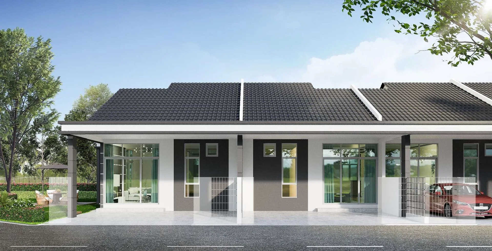 Artist's impression of the 22-foot single-storey terrace houses (Jenis 1) at Taman Kerian Putra, Parit Buntar, Perak, by Bumi Johan Sdn Bhd