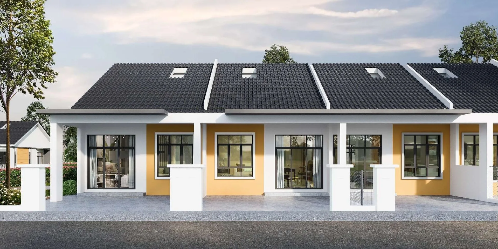 Artist's impression of the single-storey terrace houses (Jenis 3) at Taman Kerian Putra, Parit Buntar, Perak, by Bumi Johan Sdn Bhd