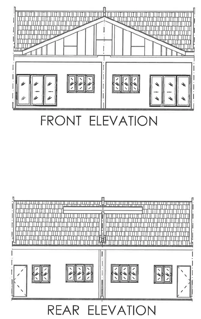Front and rear elevation drawings of the intermediate single-storey terrace at Taman Kinding Akasia Phase 3A, Chemor, Ipoh