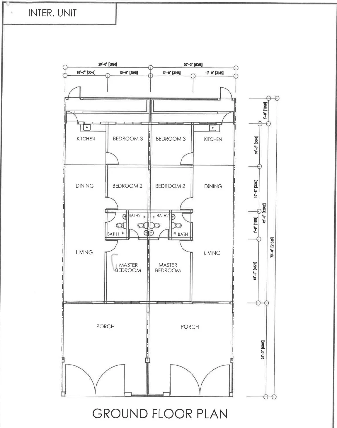 Ground floor plan of the 20 x 70 ft intermediate single-storey terrace, 3 bedrooms 2 bathrooms, at Taman Kinding Akasia Phase 3A, Chemor, Ipoh