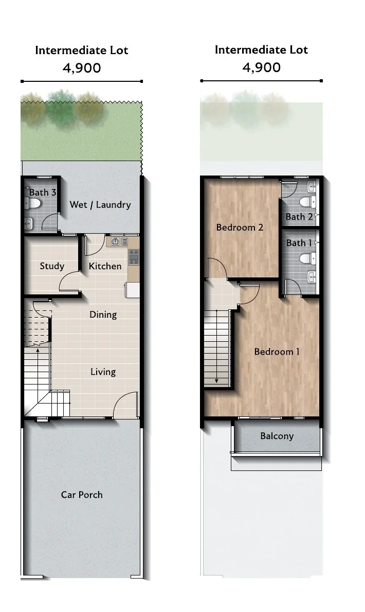 Intermediate lot floor plan, ground and first floor, 1,483 sq ft built-up at Taman Lagun Ria, Tuaran, Sabah