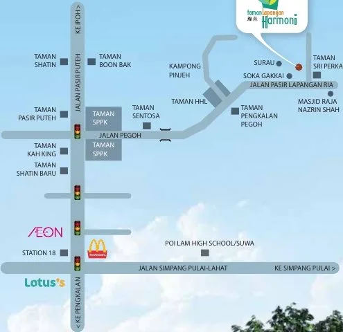 Developer location sketch of Taman Lapangan Harmoni Phase 4 off Jalan Pegoh and Jalan Pasir Lapangan Ria near Station 18, Ipoh, Perak