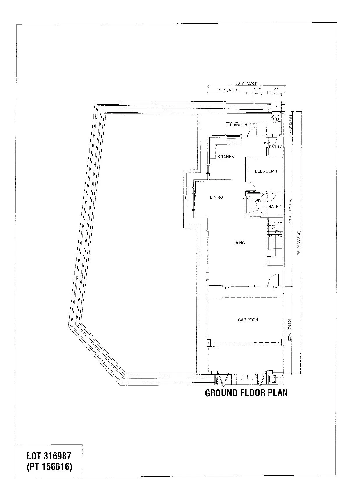 Ground floor plan of a corner terrace lot with extra side land at Taman Lapangan Indah, Ipoh, Perak