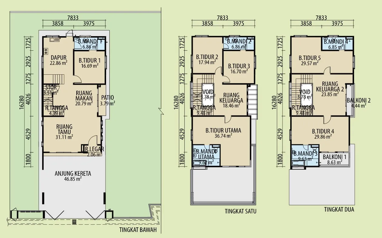 Taman Lembah Permai Ceria O-Lot Type C floor plans — ground, first and second floors, Bukit Mertajam, Penang