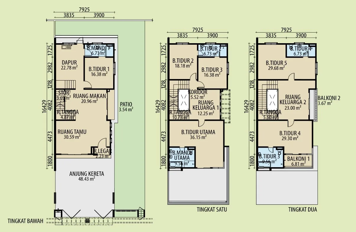 Taman Lembah Permai Mesra O-Lot Type D floor plans — ground, first and second floors, 393.32 sq m built-up, Bukit Mertajam, Penang