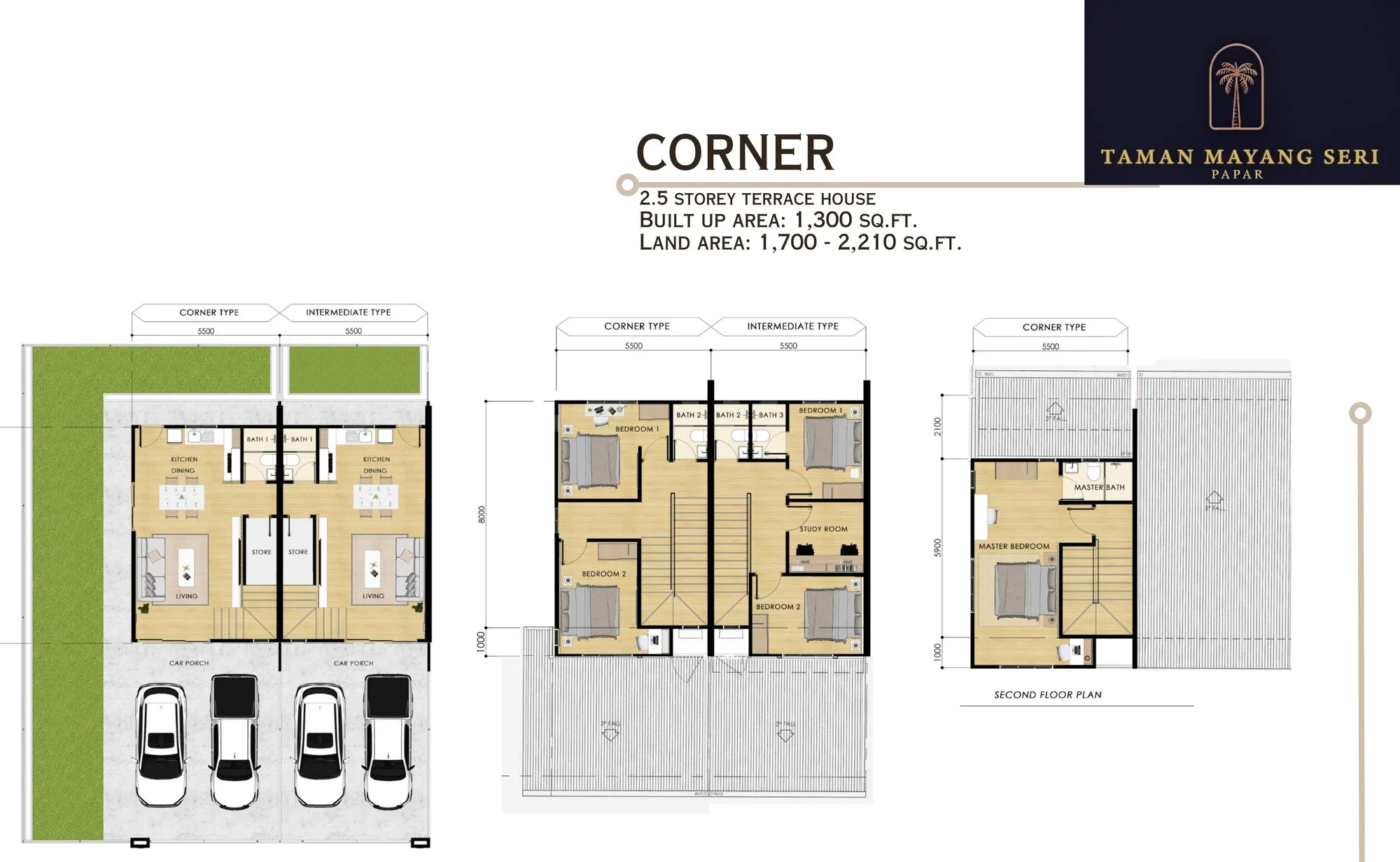 Taman Mayang Seri corner 2.5-storey floor plans 1,300 sq ft at Taman Mayang Seri, Beringgis, Papar, Sabah