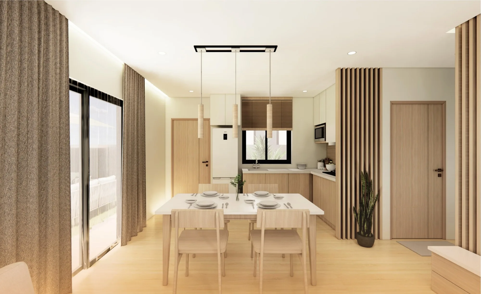 Artist’s impression of a furnished dining area and kitchen, from the developer’s brochure at Taman Mayang Seri, Beringgis, Papar, Sabah