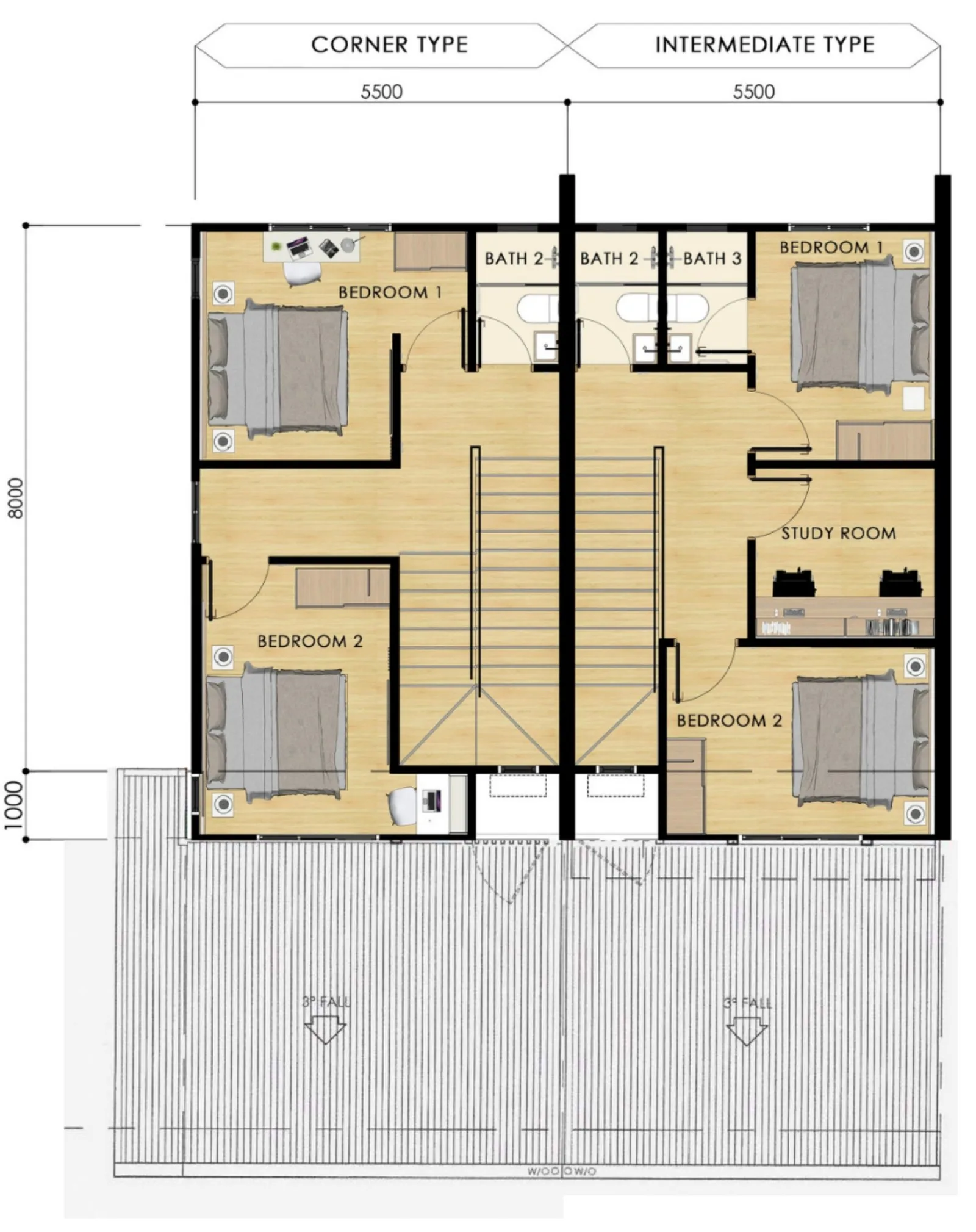 Taman Mayang Seri first floor plan, corner and intermediate types at Taman Mayang Seri, Beringgis, Papar, Sabah