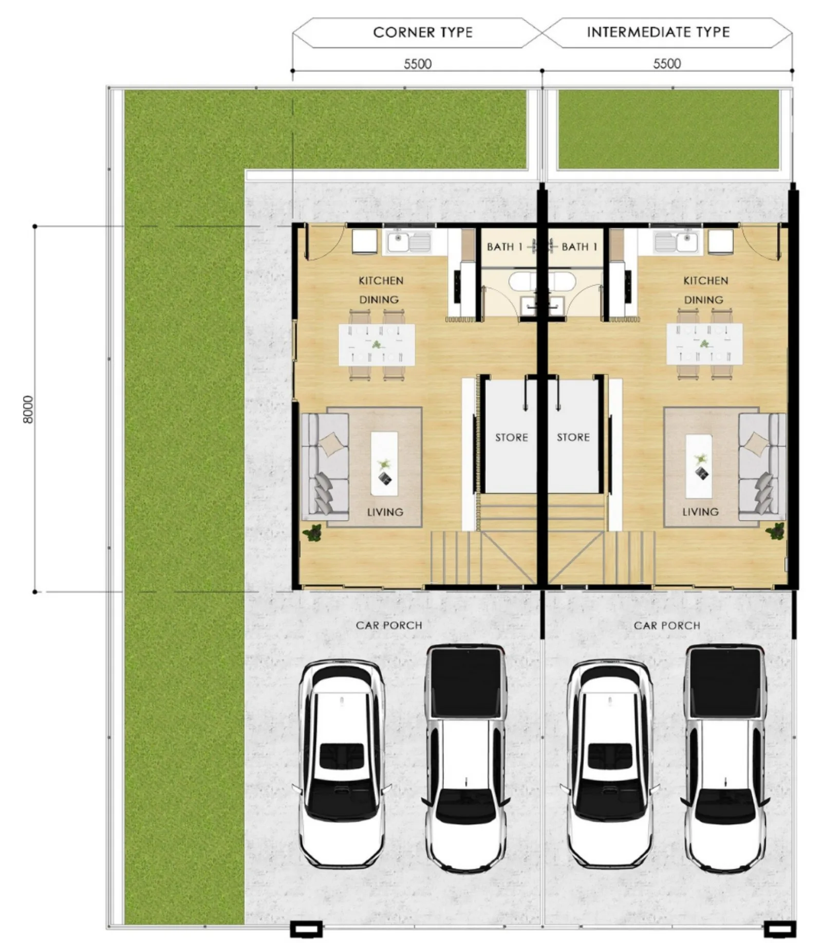 Taman Mayang Seri ground floor plan, corner and intermediate types at Taman Mayang Seri, Beringgis, Papar, Sabah