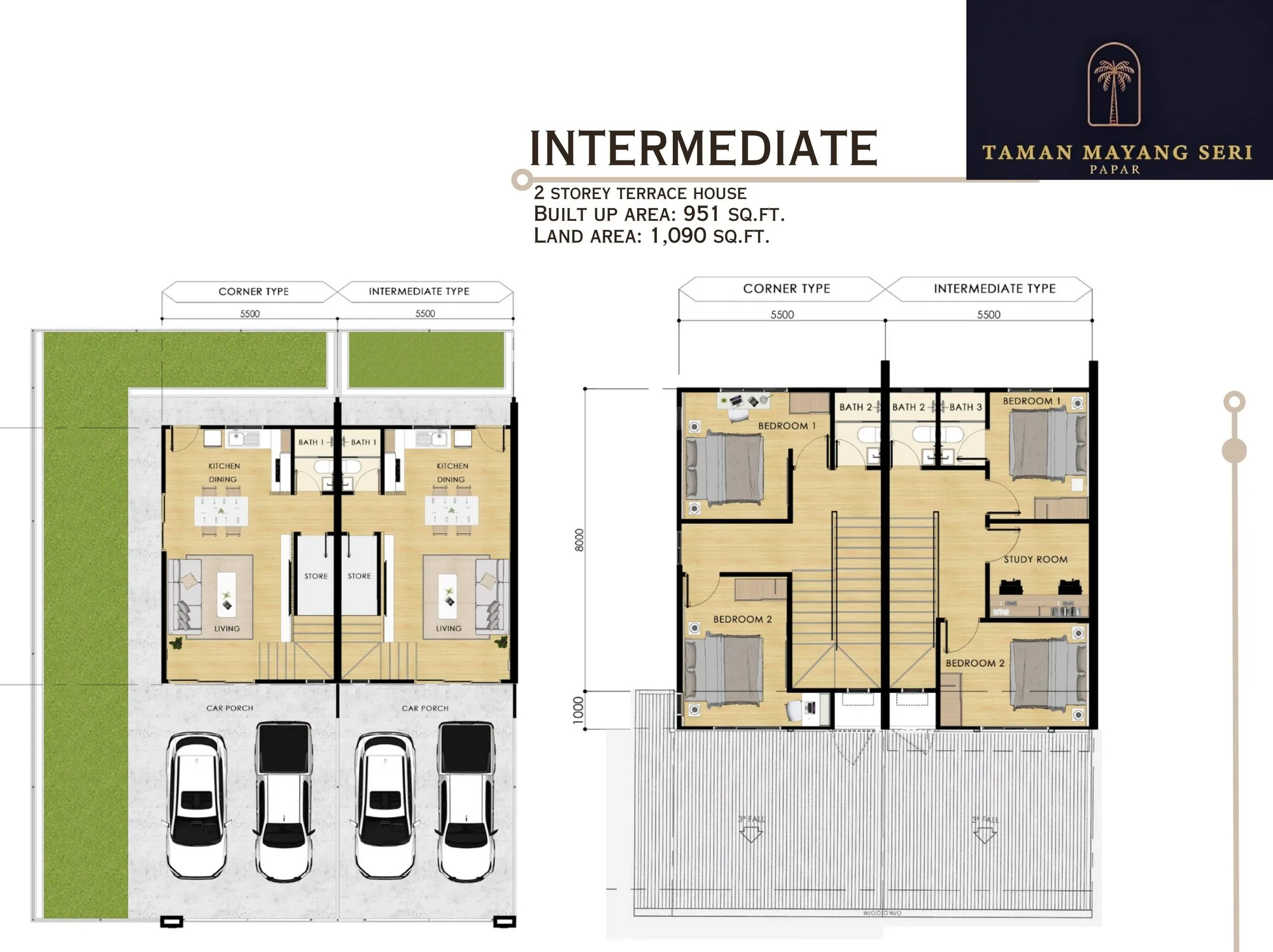Taman Mayang Seri intermediate 2-storey floor plans 951 sq ft at Taman Mayang Seri, Beringgis, Papar, Sabah
