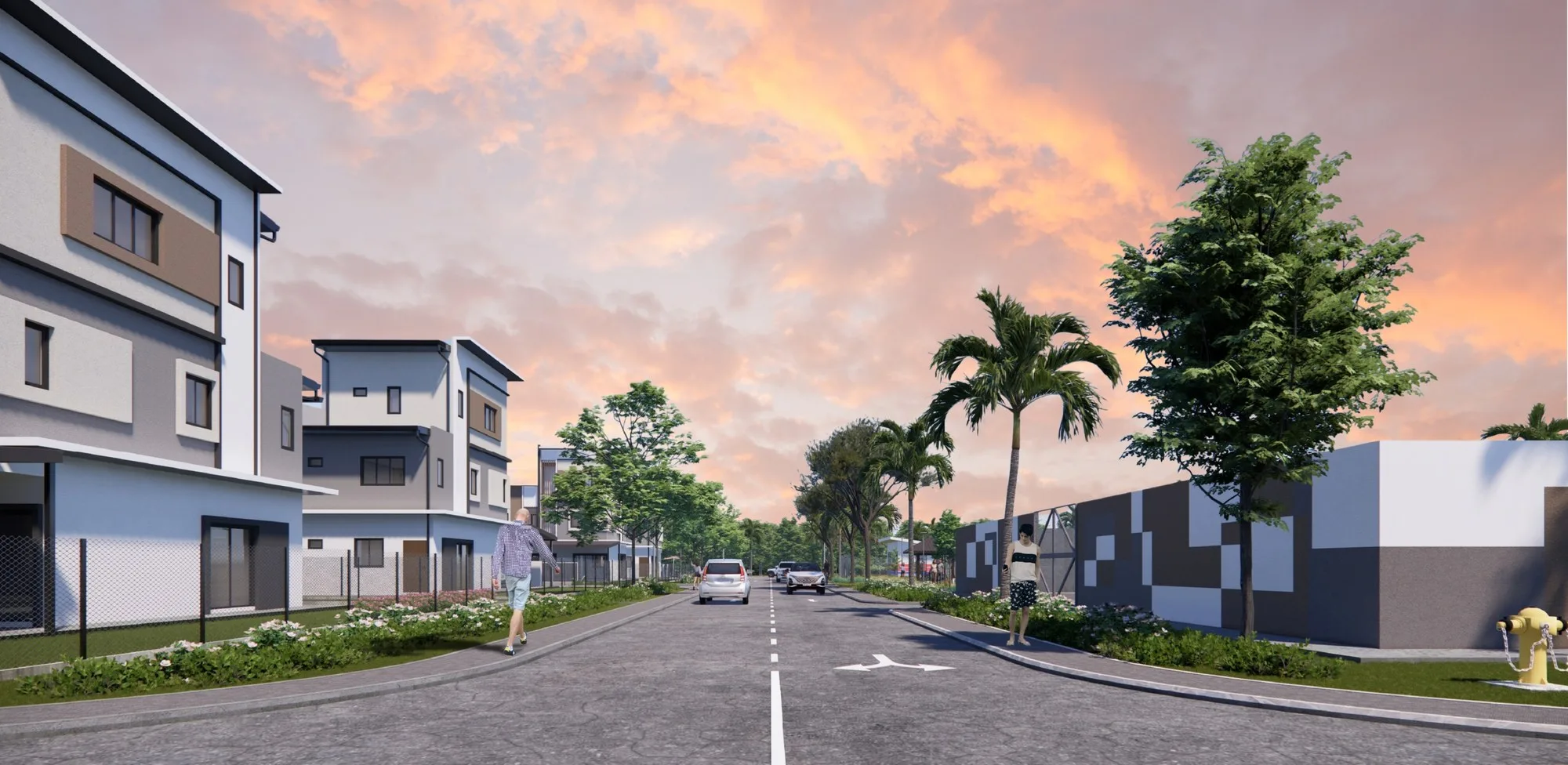 Artist’s impression: a street inside the scheme at dusk, from the developer’s brochure at Taman Mayang Seri, Beringgis, Papar, Sabah