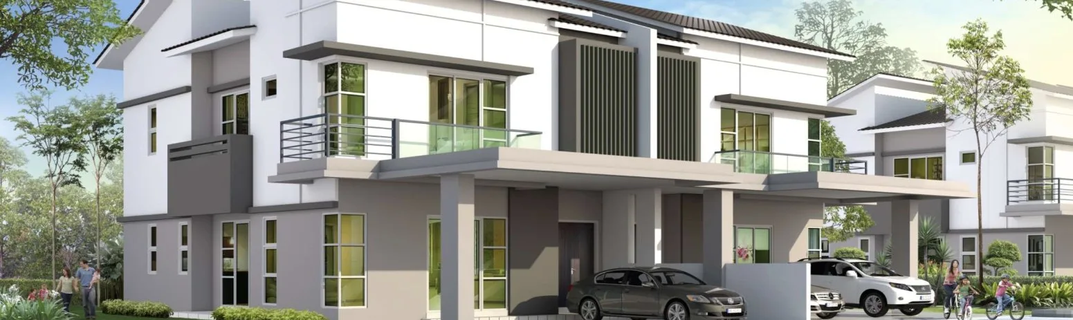 Taman Nuri Emas two-storey semi-detached houses, artist's impression of the front, Nibong Tebal, Penang