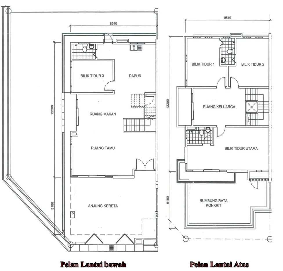 Taman Nuri Emas two-storey semi-detached house ground-floor and first-floor plans from the Phase 7 advertisement, Nibong Tebal, Penang