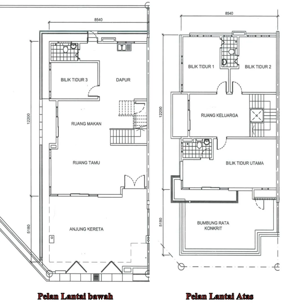Taman Nuri Emas Phase 4 two-storey semi-detached house ground-floor and first-floor plans from the Phase 4 advertisement, Nibong Tebal, Penang