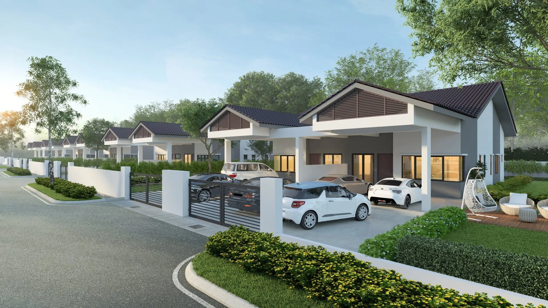 Artist's impression of the single-storey semi-detached houses at Taman Pelangi, Simpang Lima, by KY Maju Development Sdn Bhd (Kimyong Group), between Parit Buntar and Kuala Kurau, Kerian, Perak