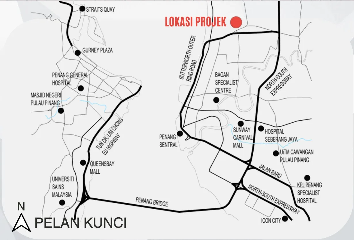 Taman Selayang Jaya location plan marking the project site beside the Butterworth Outer Ring Road, Butterworth, Penang
