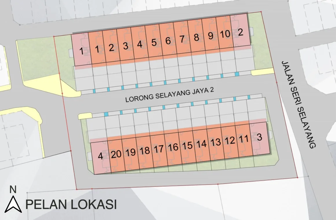 Taman Selayang Jaya site plan with the 24 house lots in two rows along Lorong Selayang Jaya 2, Butterworth, Penang