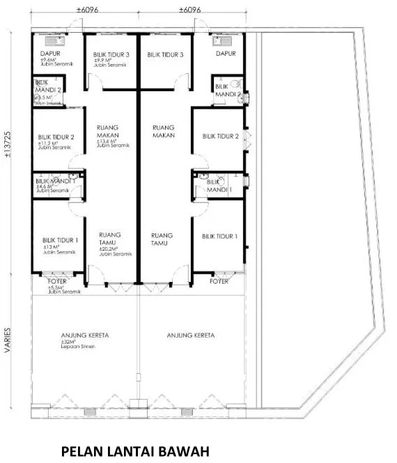 Floor plan of the single-storey terrace house at Taman Serai Emas, Bagan Serai, Perak
