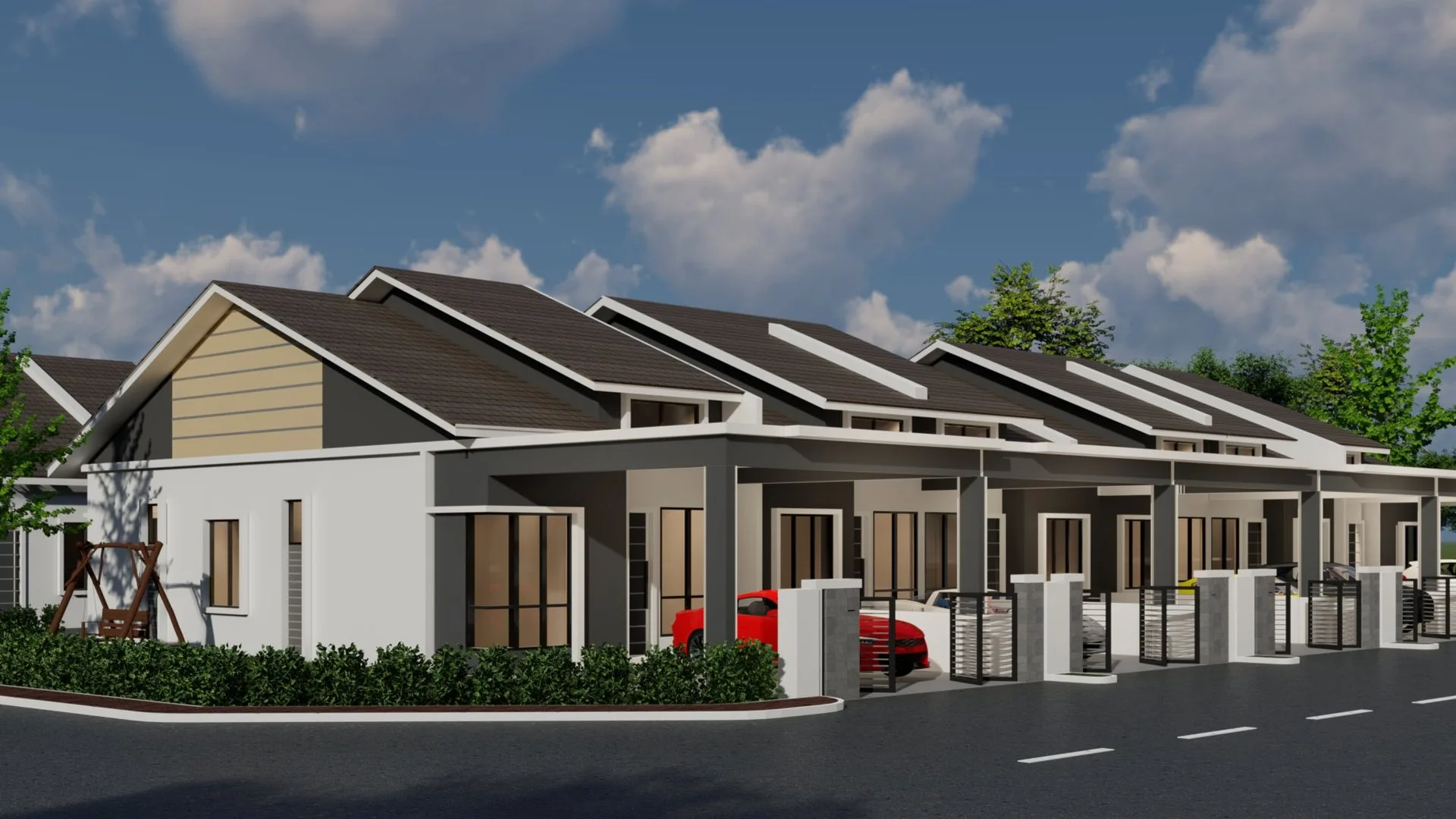 Artist's impression of the single-storey terrace houses, corner unit, at Taman Serai Emas, Bagan Serai, Perak, by KY Maju Development Sdn Bhd