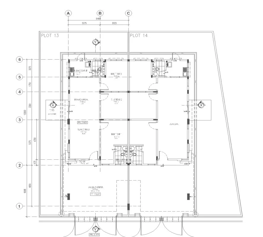 Floor plan of a type RB1 single-storey semi-detached pair at Taman Serai Perdana, Bagan Serai, Perak, from the developer's advertisement filed with the housing ministry