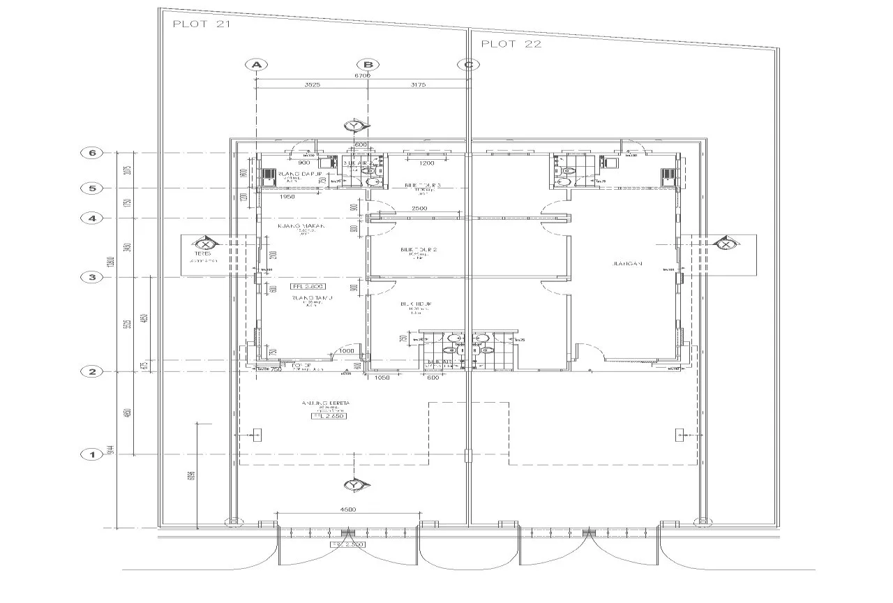 Floor plan of a type RB2 single-storey semi-detached pair at Taman Serai Perdana, Bagan Serai, Perak, from the developer's advertisement filed with the housing ministry