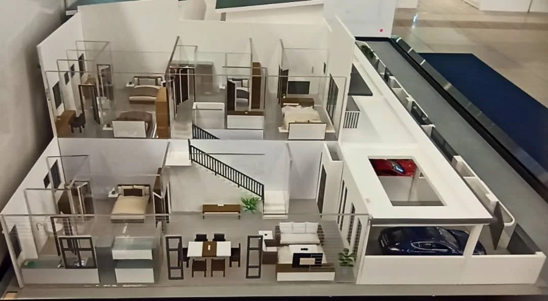 Scale model cut-away of a double-storey terrace interior at Taman Simpang Permaisuri, Simpang, Taiping, Perak