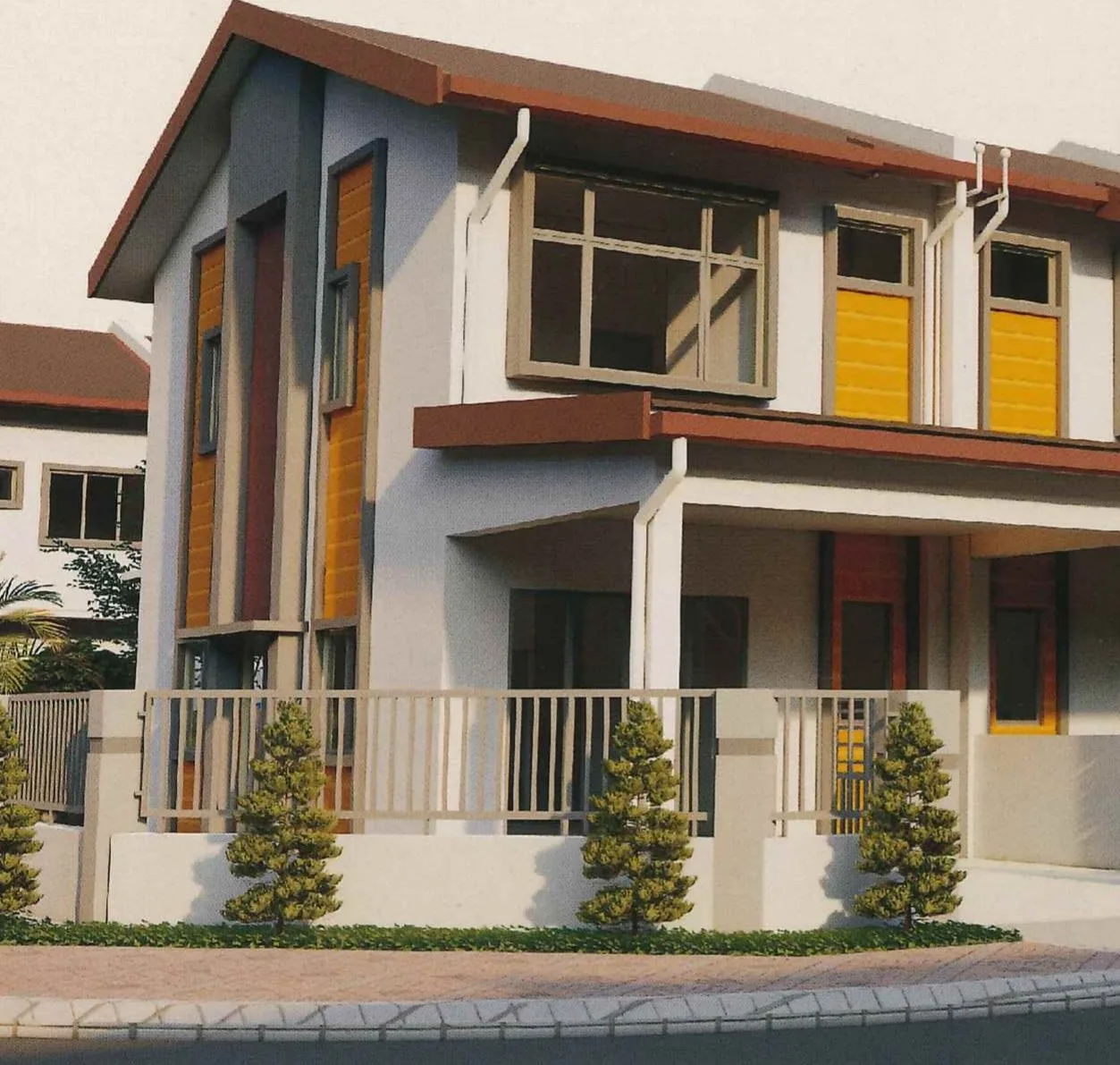 Artist’s impression of the row-end house, from the developer’s brochure at Taman Suria Jaya, Mile 6, Sandakan, Sabah
