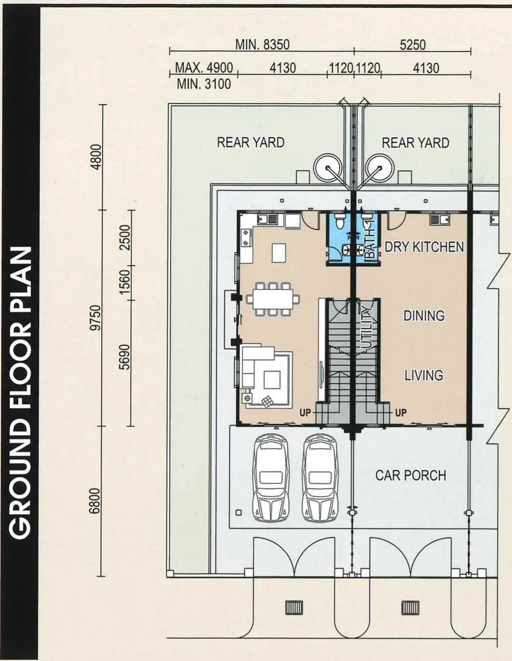 Taman Suria Jaya ground floor plan, double-storey terrace at Taman Suria Jaya, Mile 6, Sandakan, Sabah