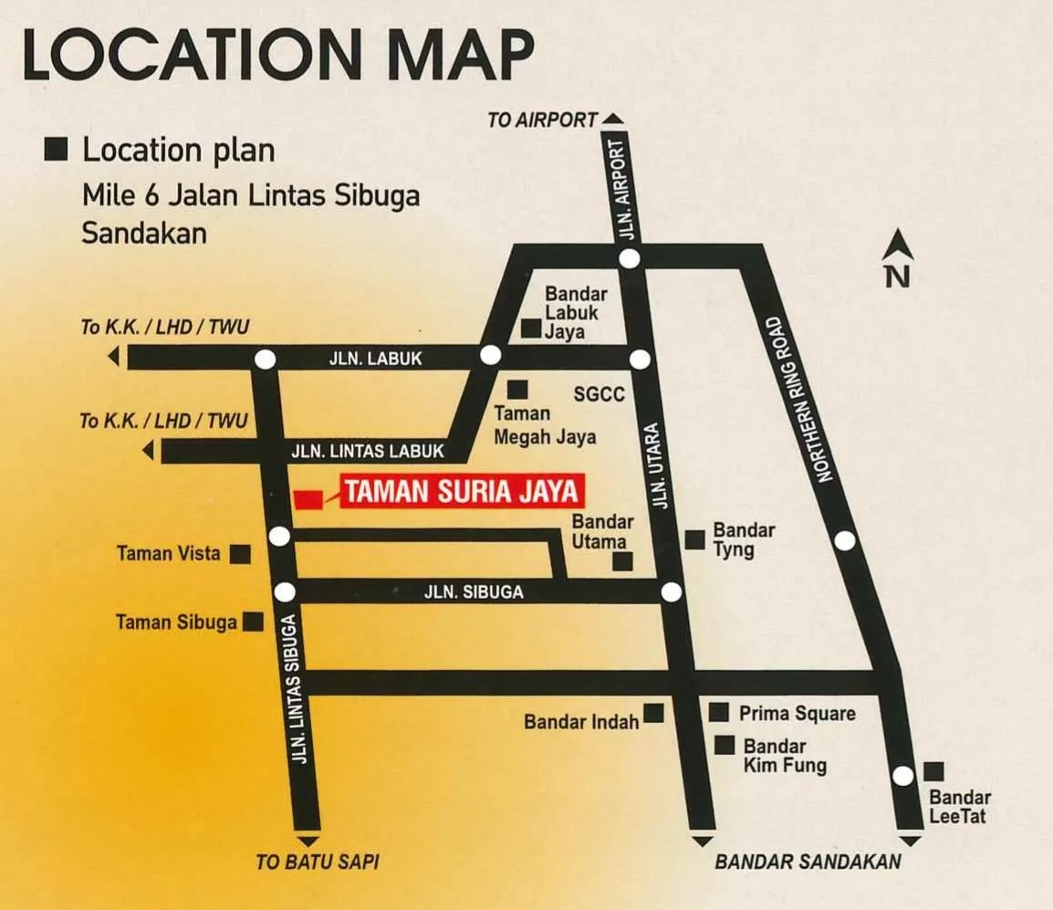 Location map — Mile 6, Jalan Lintas Sibuga, Sandakan, from the developer’s brochure at Taman Suria Jaya, Mile 6, Sandakan, Sabah