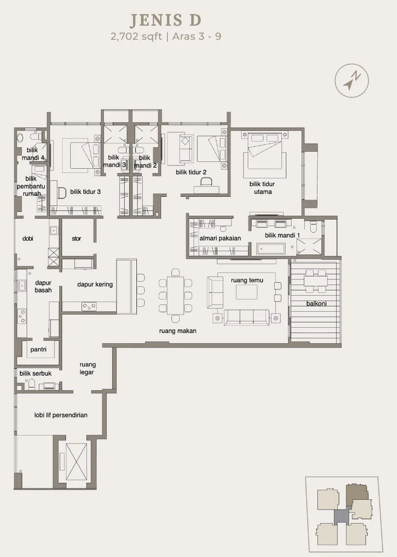 The Anton Type D floor plan, 2,702 sq ft, Levels 3 to 9, Pulau Tikus, Penang — from the developer's advertisement filed with the government register