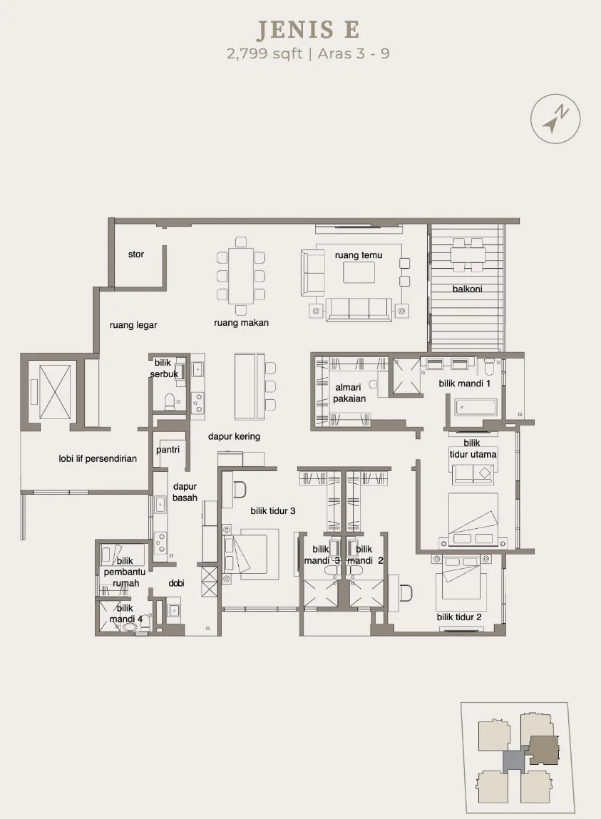 The Anton Type E floor plan, 2,799 sq ft, Levels 3 to 9, Pulau Tikus, Penang — from the developer's advertisement filed with the government register
